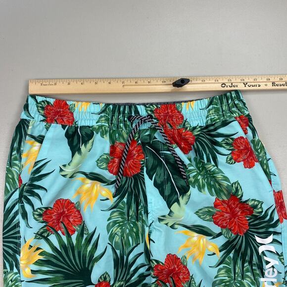 Hurley Hybrid Swim Shorts Mens Large Hibiscus Volley Tropical Floral Blue Trunks - Picture 6 of 13